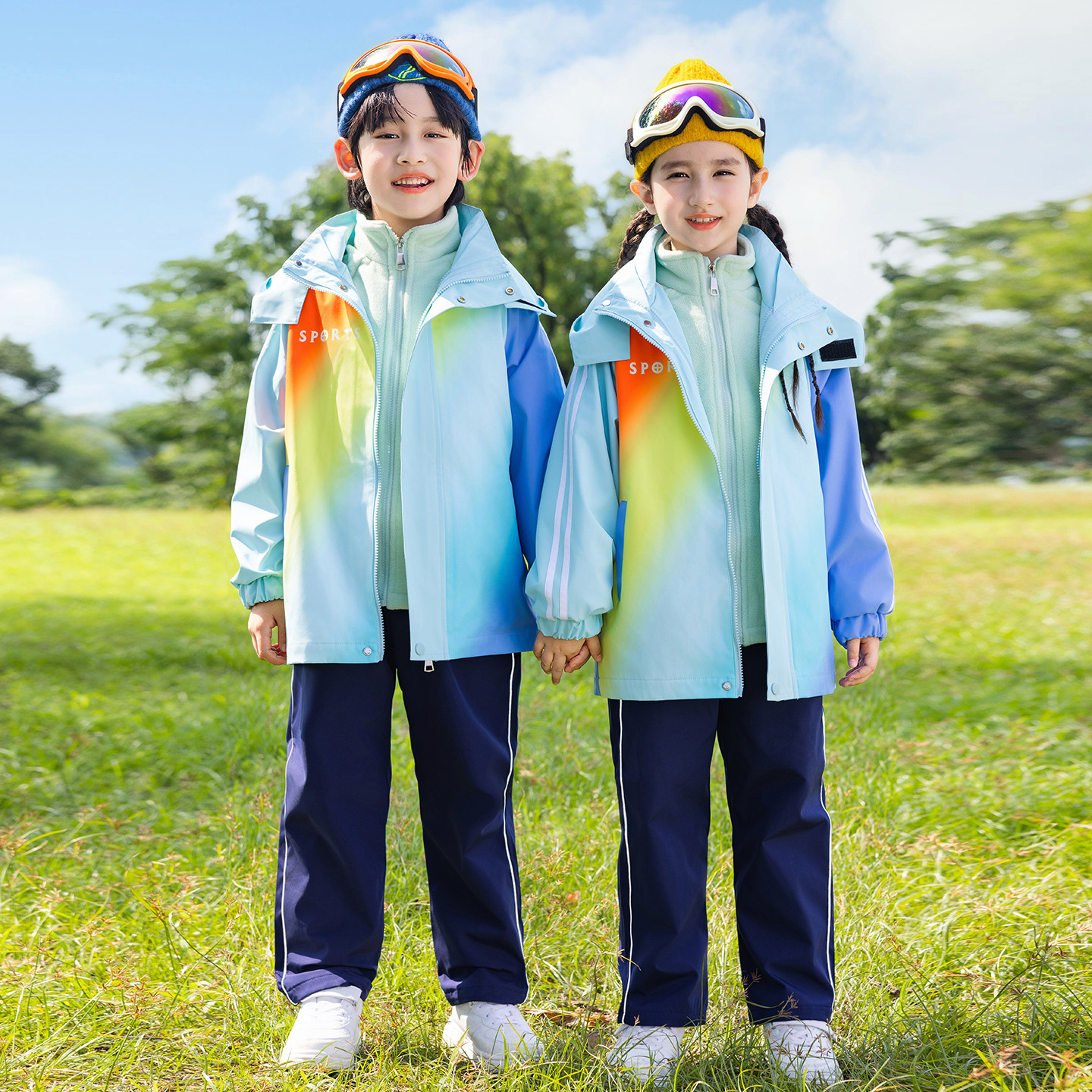 小学生校服冲锋衣三件套春秋款幼儿园园服运动服冬季儿童班服套装
