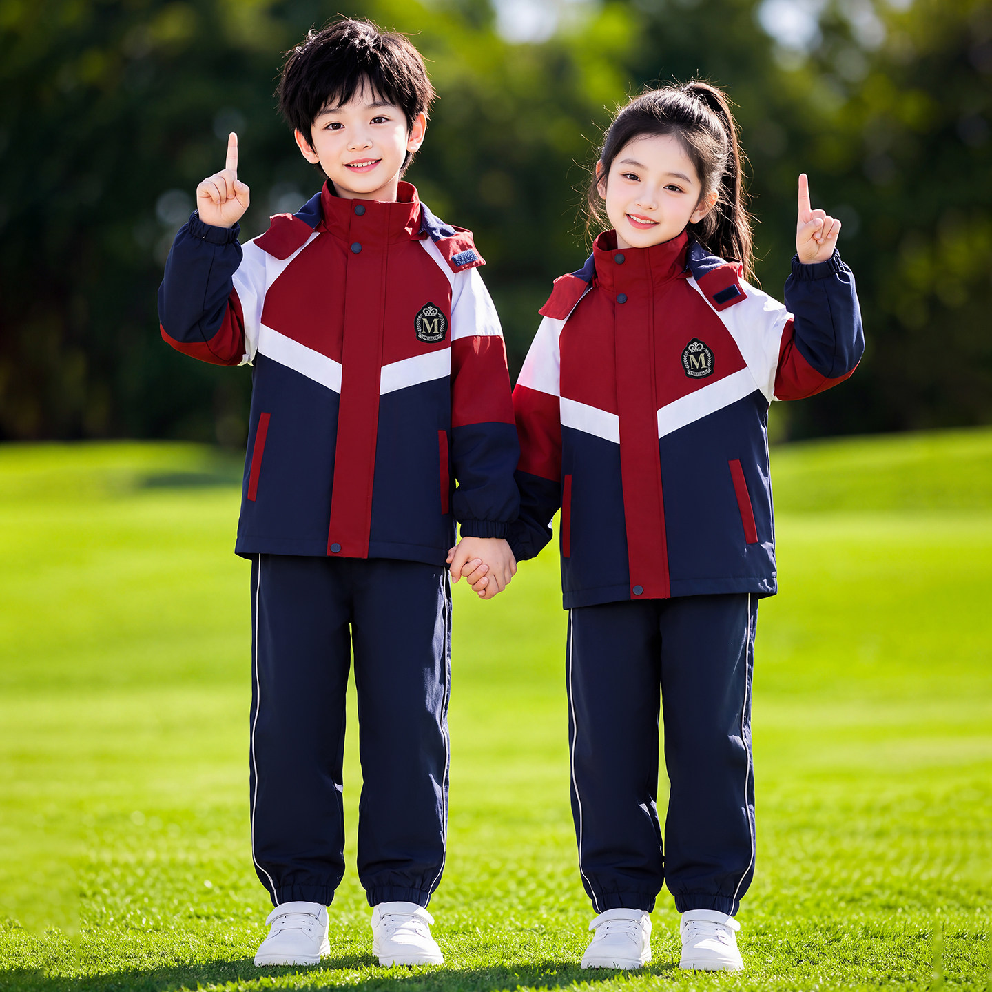 小学生校服春秋装三件套红色统一年级班服幼儿园园服秋冬季冲锋衣
