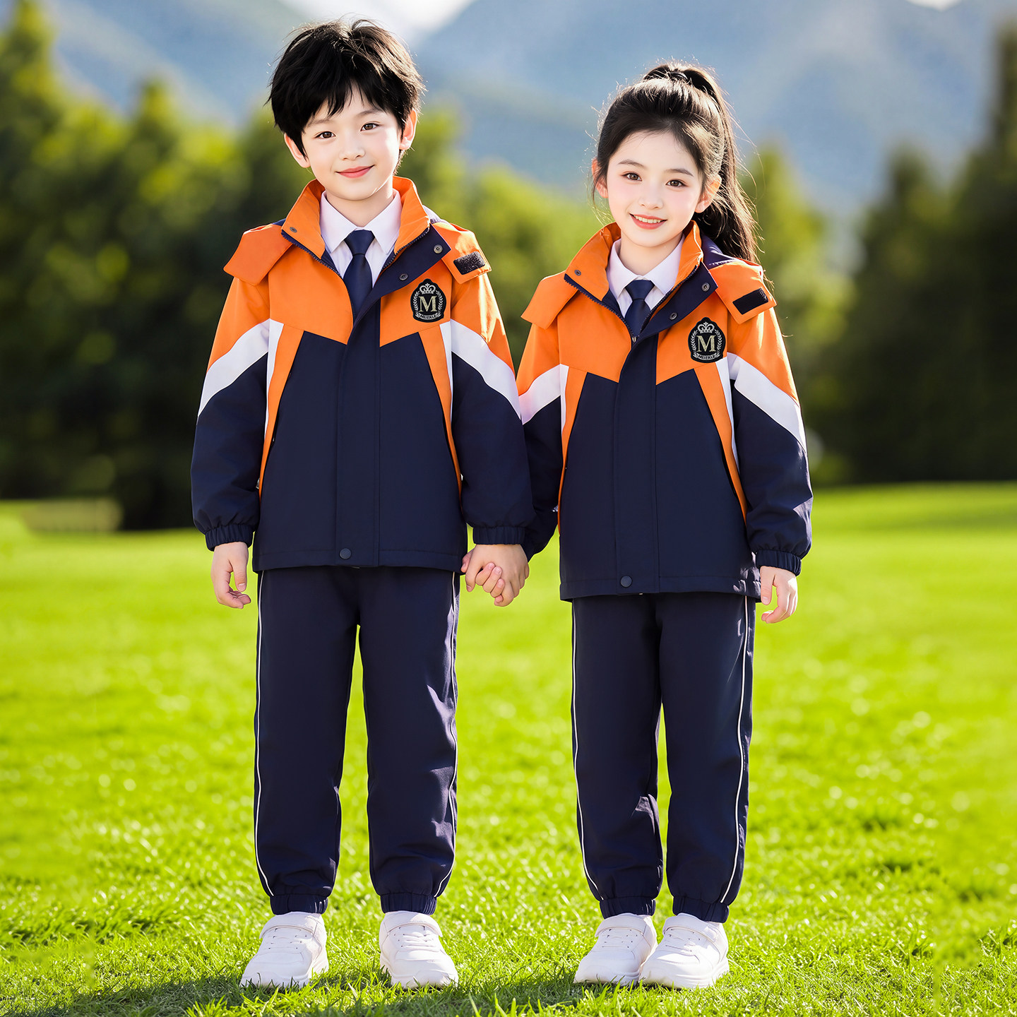 小学生校服一年级班服幼儿园园服夏季三冲锋衣四件春秋套装款橘色