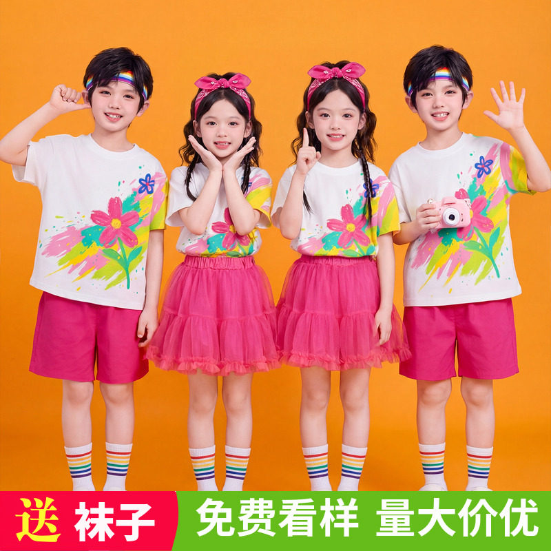 幼儿园服夏装儿童班服红彩色合唱服小学生夏季校服毕业照运动套装