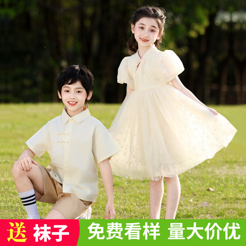 六一儿童合唱演出服幼儿园毕业女童舞蹈裙国风小学生朗诵表演服装