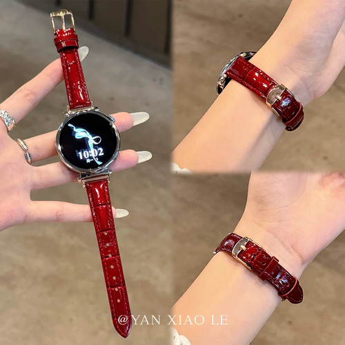 适用华为GT7手表带竹节皮纹亮面gt45高级3pro皮表带watch6GT2fit5