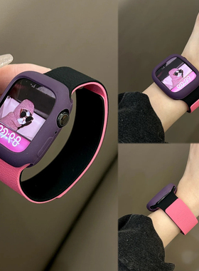 适用iWatchs11拼色荔枝纹硅胶磁吸表带苹果AppleWatchS1098se高级