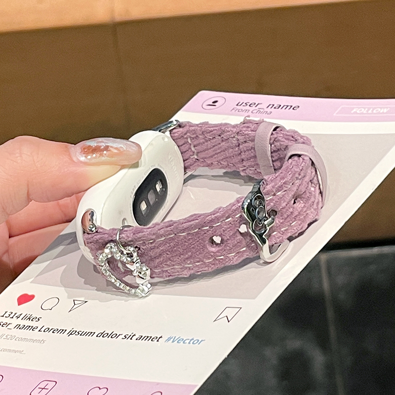 秋冬kt猫适用小米手环10表带细闪灯芯绒89pro紫色华为fit4女红米6