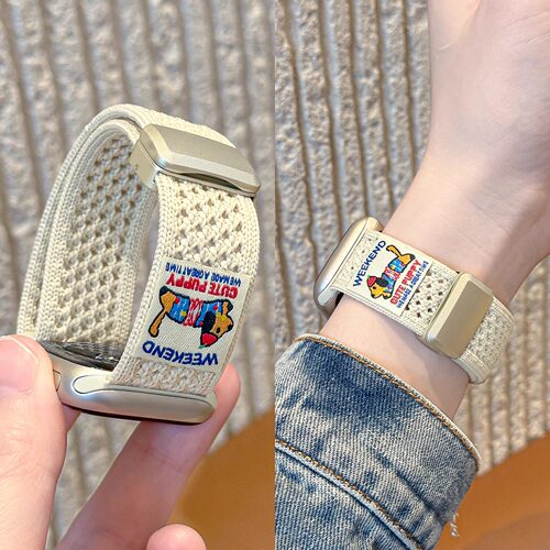 适用iwatch10透气回环编织磁吸表带苹果针织尼龙腊肠狗小米98fit4