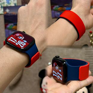 拼色荔枝纹硅胶超强磁吸iWatch11表带适用苹果s10手表s9s8s7女se3