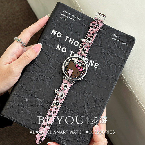 适用华为gt6手表表带时尚豹纹watch5皮腕带秋冬女gt32pro高级fit4