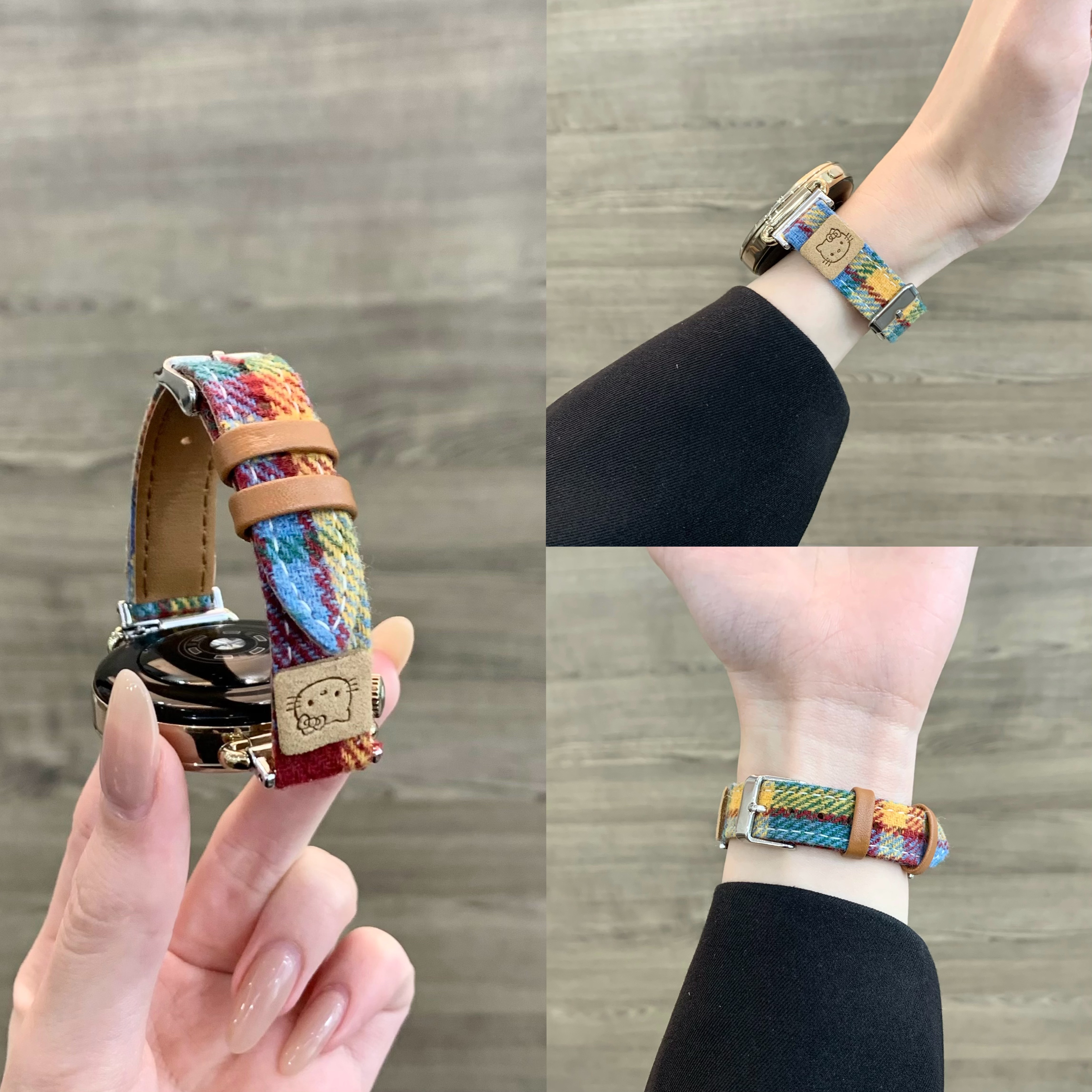 适用华为GT6真皮表带fit4细彩虹毛呢KT猫23pro多巴胺腕带watch5韩