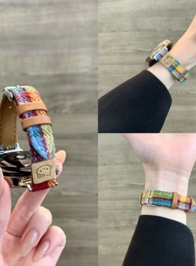 适用华为GT6真皮表带fit4细彩虹毛呢KT猫23pro多巴胺腕带watch5韩