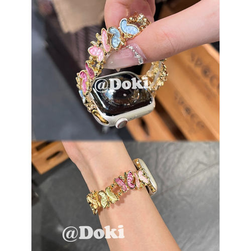 七彩蝴蝶弹力绳表带华为fit5适用苹果手表iwatch11小米89pro红米6