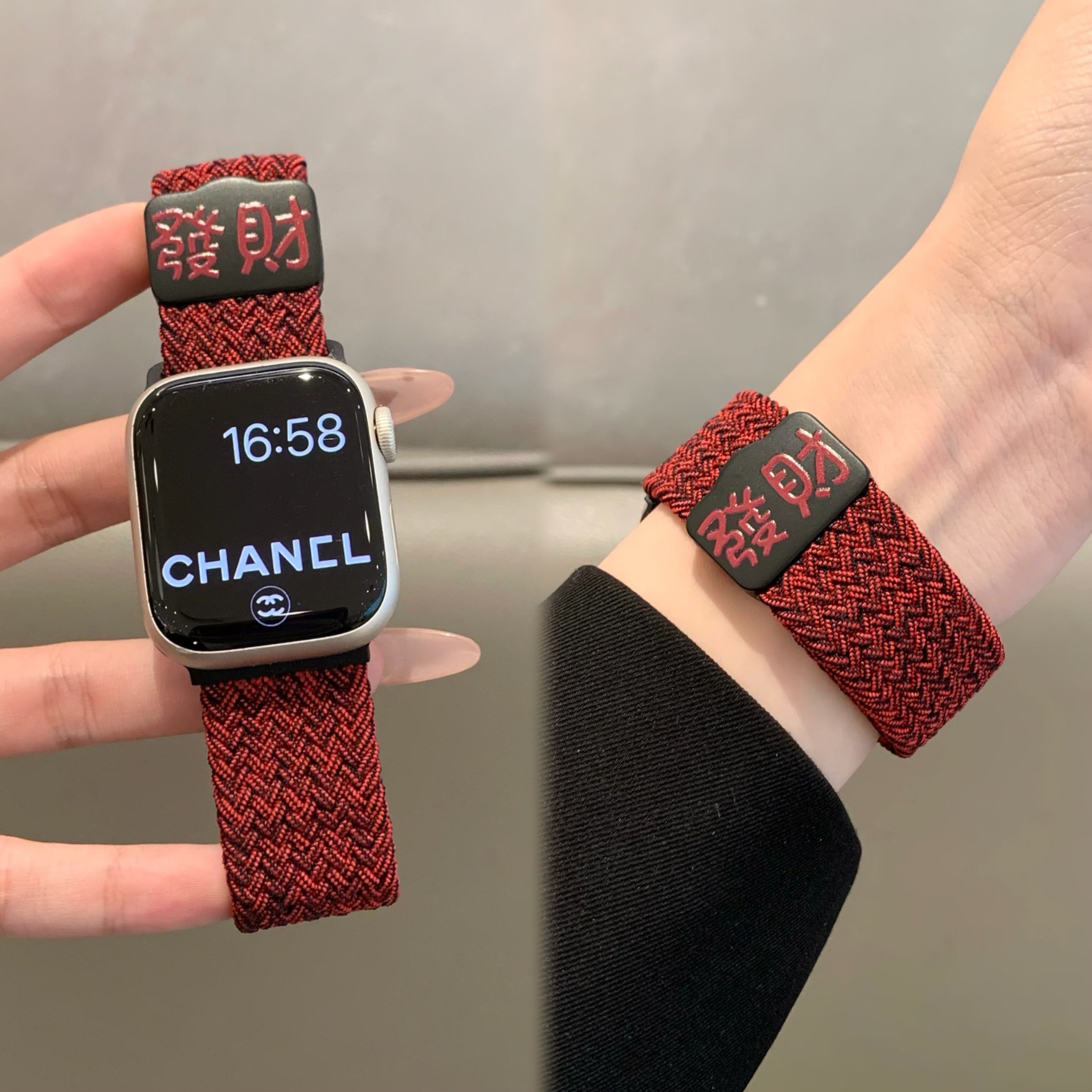 适用苹果手表iwatch11表带s10發财弹力编织凸磁吸扣98pro华为fit4