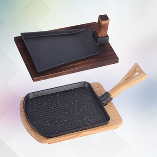 包邮韩式烤盘商用铸铁带把铁板锅铁锹烤肉盘戳子烧锄头铁板烧烤盘