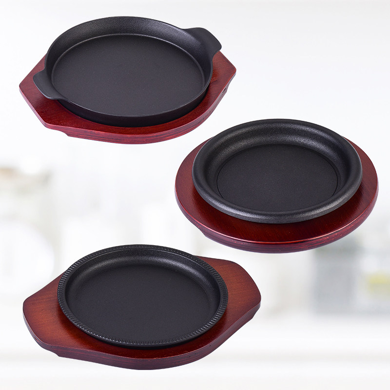 包邮加厚圆形不粘牛扒煎盘家用烤肉锅商用西餐铸铁铁板烧盘牛排盘