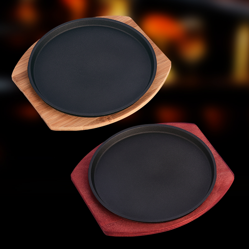 铸铁铁板烧盘商用圆形烧烤盘烤肉盘家用燃气餐厅牛排盘铁板-封面