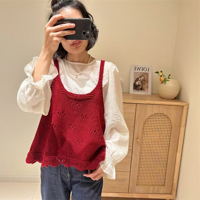 2025新款韩系减龄花边针织吊带背心女秋短款外搭宽松无袖毛衣马甲,女装/女士精品,马夹,淘宝优惠券,粉丝福利购,淘宝优惠卷