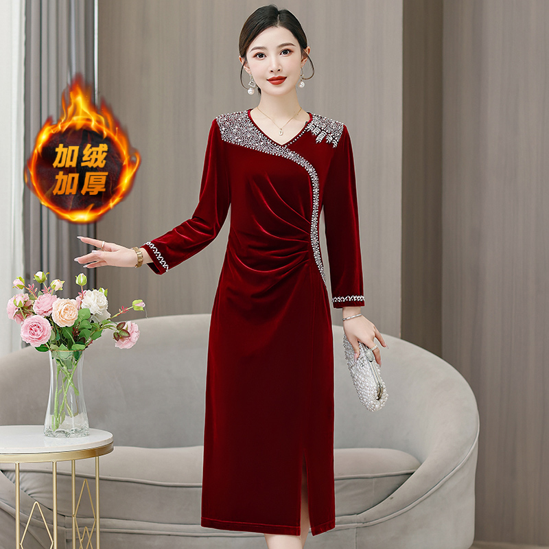 喜婆婆洋气礼服裙丝绒宴装