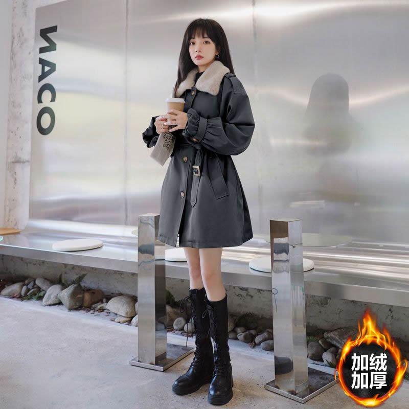 加绒加厚棉衣棉服女中长