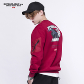 AGAIN 黑 酒红 WAYWARD 拼接防水男士 潮青年抓绒情侣印花圆领卫衣