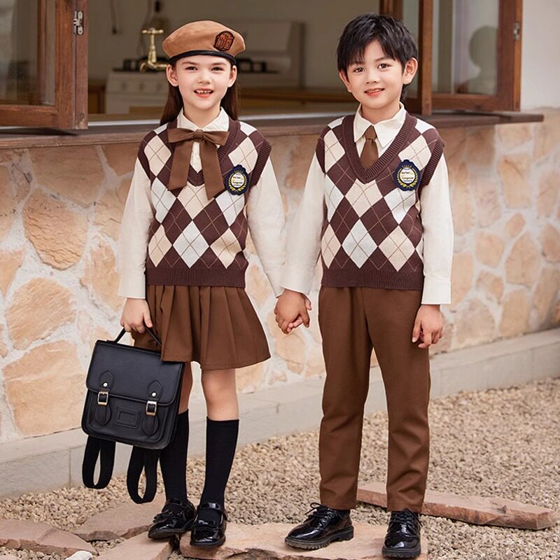 小学生校服春秋套装儿童英伦学院风班服衬衫三件套冬季幼儿园园服