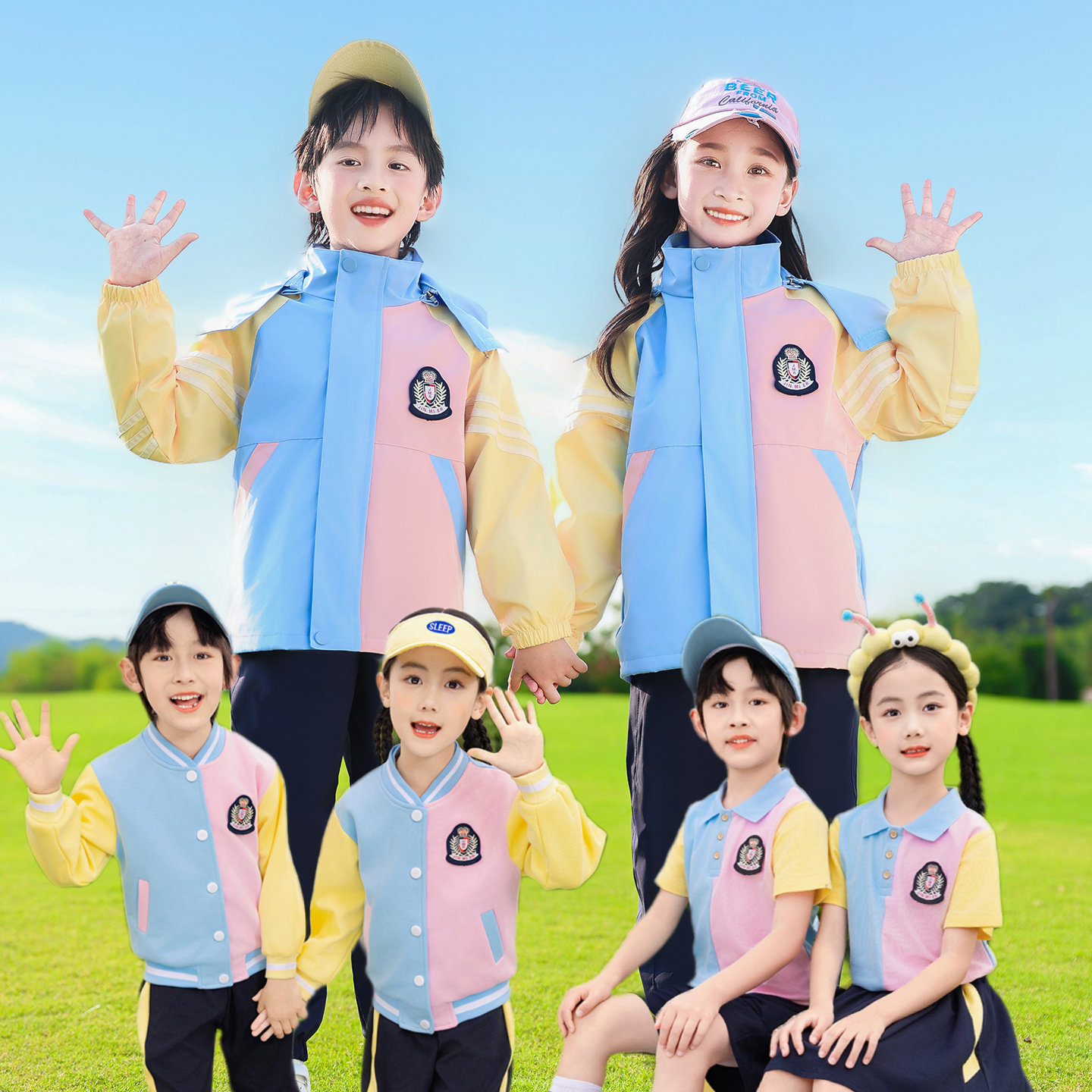 幼儿园园服夏装蓝色短袖运动会毕业照六一夏季班服套装小学生校服