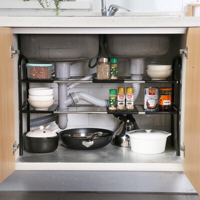 水槽下落地厨房伸缩多功能置物架