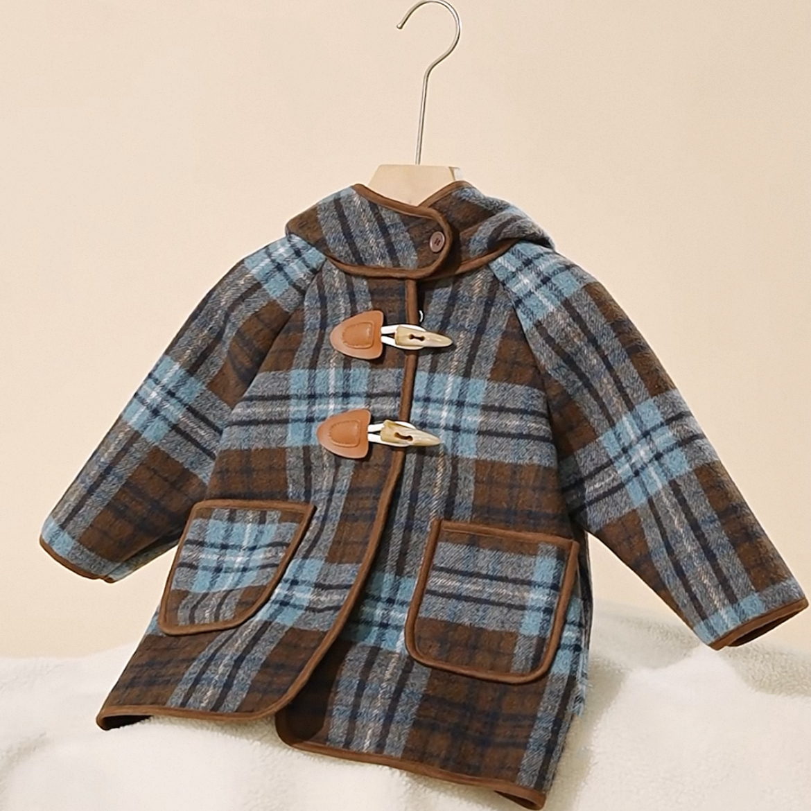女童韩版格子呢大衣中长款