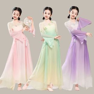 儿童古典舞蹈服中国舞身韵练功服纱衣女童民族舞扇子舞渐变演出服