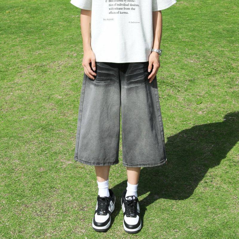 高级感牛仔七分裤男夏季薄款2026新款复古休闲直筒裤美式风裤子男