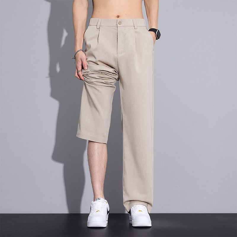 天丝亚麻休闲裤男士夏季薄款2026年百搭韩版宽松直筒商务西装长裤