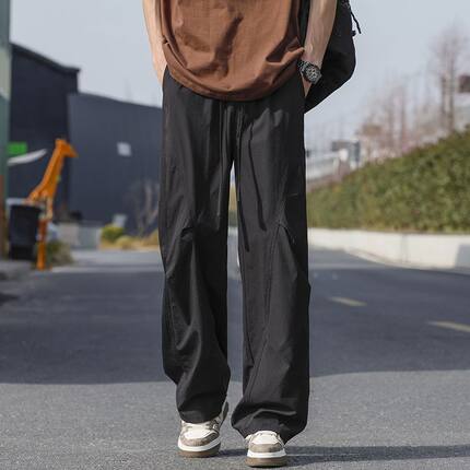 休闲锦氨面料冰爽透气夏季薄款伞兵直筒宽松男士冰丝阔腿伞兵裤男
