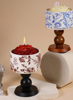 香薰蜡烛中国风香氛无烟持久留香氛围感摆件家居卧室陶瓷烛台