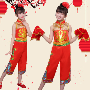 儿童小辫子甩三甩喜庆秧歌服民族舞蹈演出服手绢舞扇子舞蹈表演服