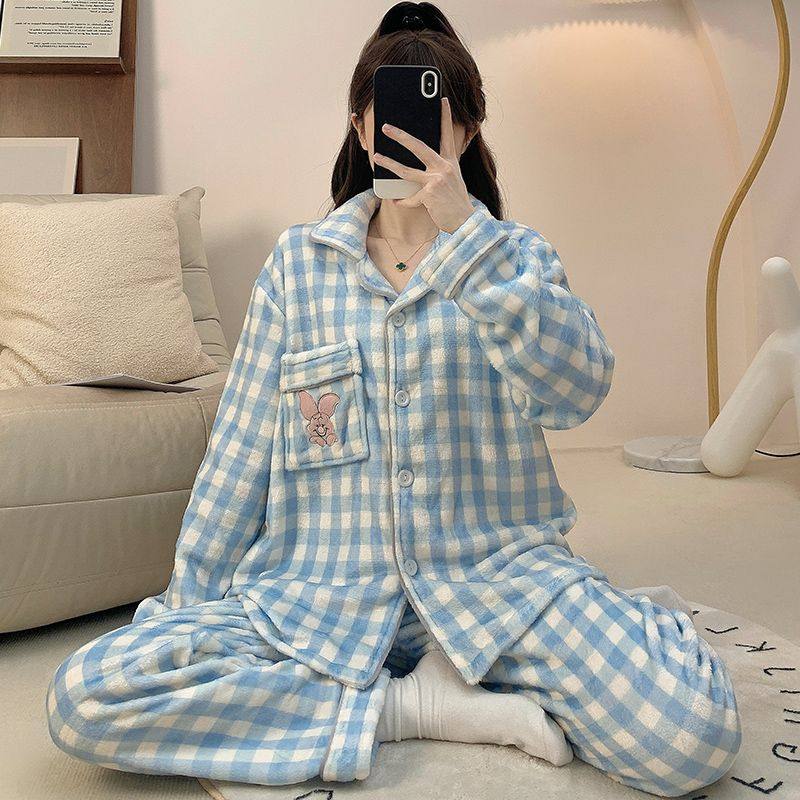 秋冬季法兰绒少女格子睡衣