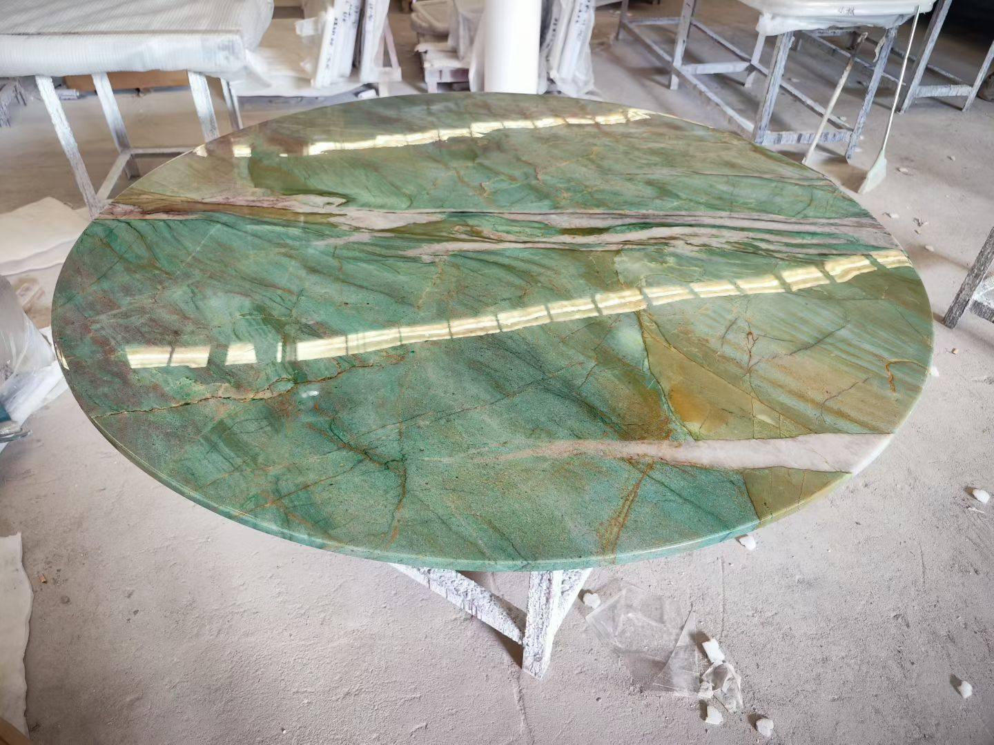 天然进口绿奢石圆桌餐桌高端定制大理石百达翡翠茶桌餐桌书茶几