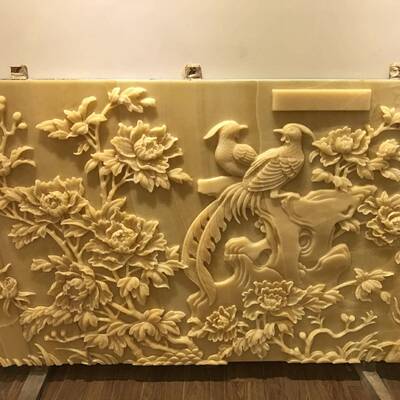 云浮石材工艺天然玉石浮雕玫瑰牡丹花草浮雕文化雕塑支持CAD定制