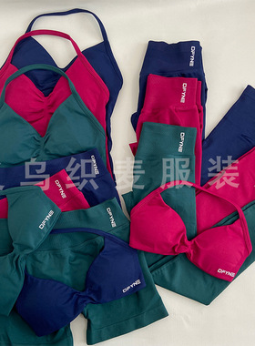 DFYNE高弹超细消光锦纶挂脖小文胸长裤套装无缝健身运动文胸批发