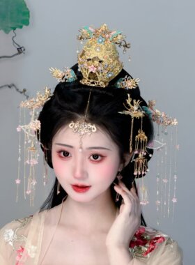 耀如春华晚音沙金莲花冠汉服配饰