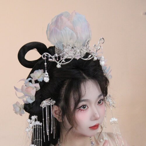 耀如春华 九霄 原创真丝烫花国风头饰发冠唐制明制汉服配饰