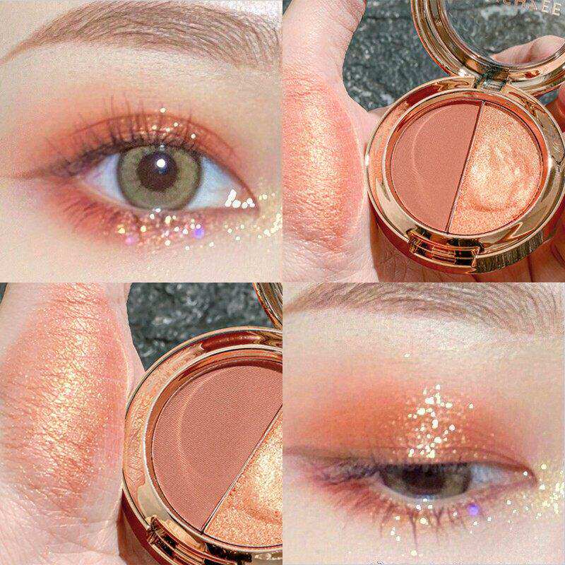 双色高光眼影防水珠光闪粉亮片南瓜大地ins超火平价小盘便携腮红