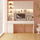 实木书桌书架一体桌电脑桌学生学习桌双人长书桌暖色系简易桌子