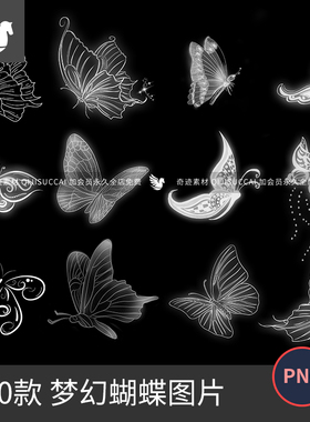 梦幻唯美白色光晕蝴蝶飞舞电子手帐png免扣图装饰图饭圈美工素材