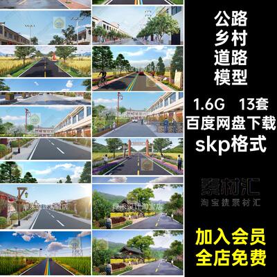 现代美丽乡村新农村道路田间稻田景观乡村街道公路草图大师SU模型