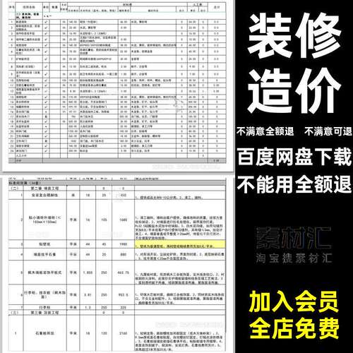 工程预算表格工装酒吧报价表装修酒店餐饮餐厅办公咖啡厅造价材料