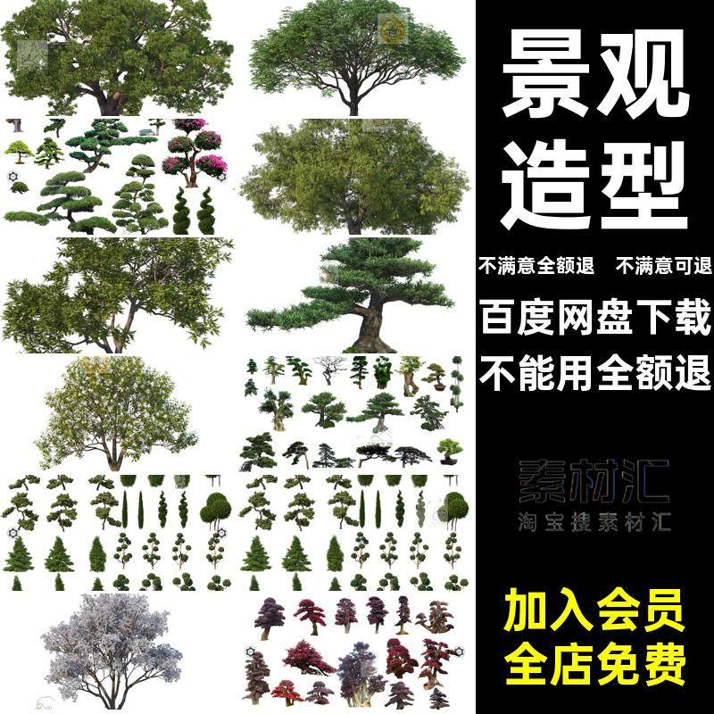 植物效果图景观造型植物PS罗汉松迎客棒棒糖psd木球桩灌树素材