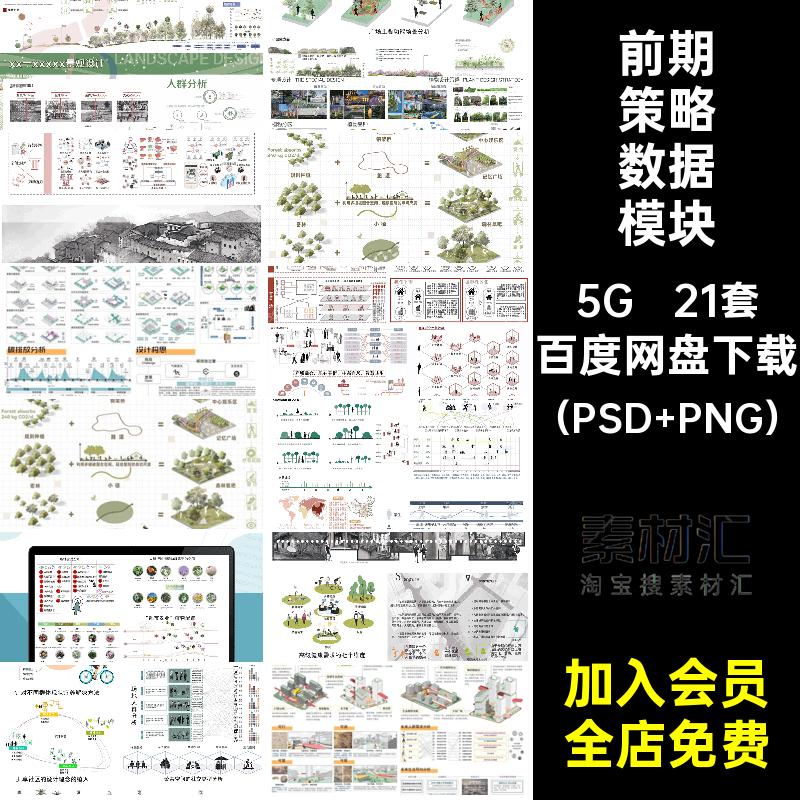 竞赛风分析图PSD素材（PSD PNG）库数据景观活动21套模块建筑前期