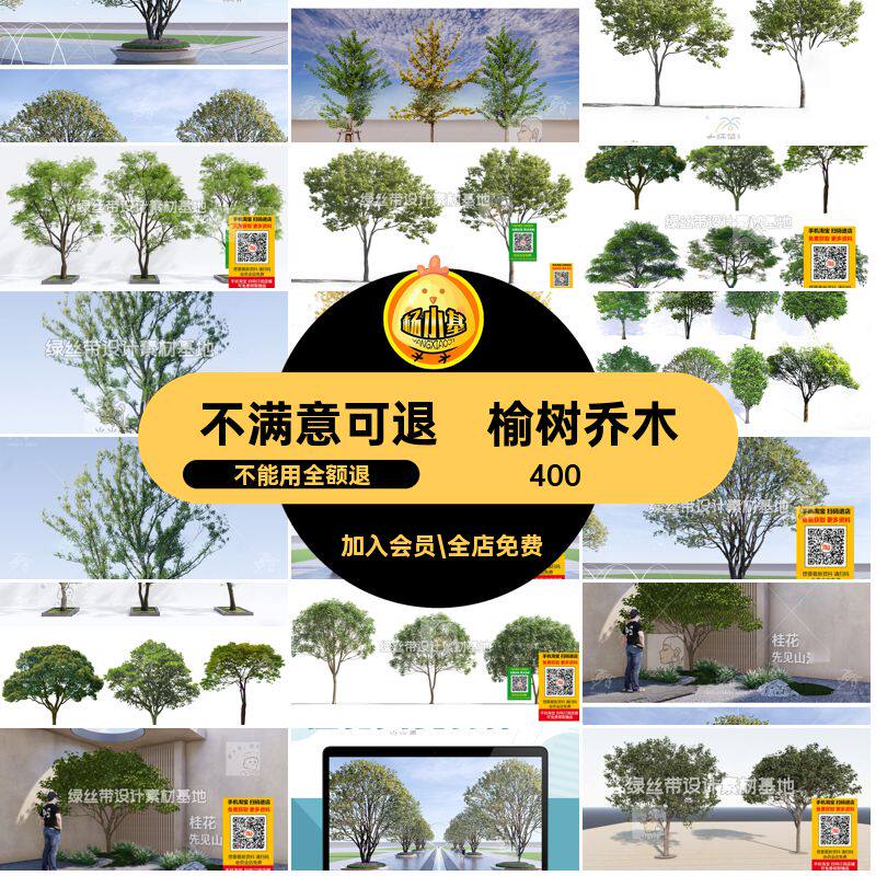 桂花香樟国槐SU小草图大师园林榆树乔木乌桕朴树槭模型栾树朴树