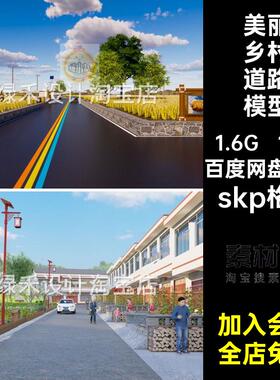 现代乡村道路模型skp格式稻田大师草图农村公路景观田间美丽街道