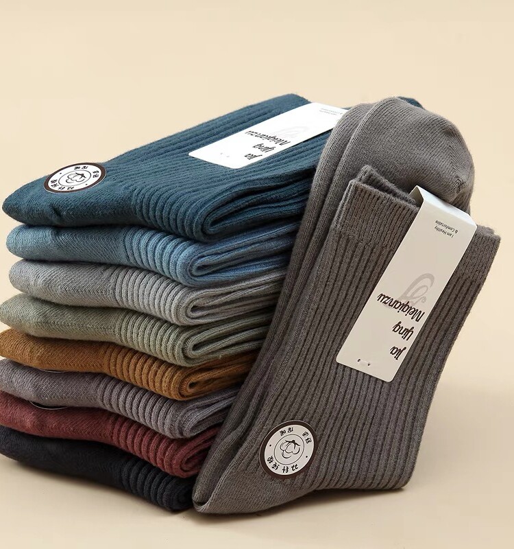 남성용 순면 양말 가을 겨울 종아리 중간 두꺼운 스타킹 여성용 땀 흡수 및 탈취 면 양말 남성용 긴 스타킹