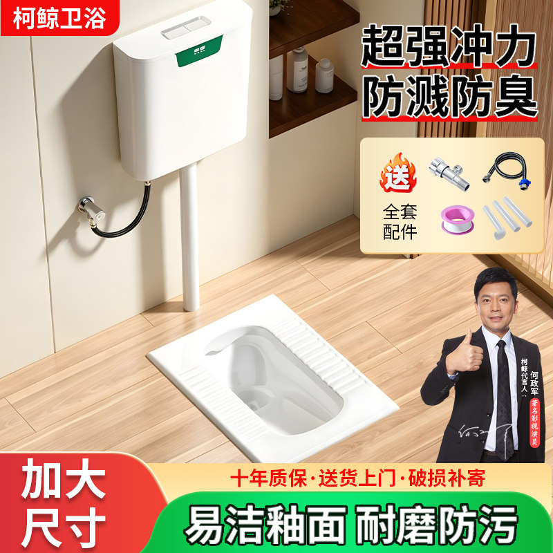 家用陶瓷蹲便器冲水箱套装整套大便器防臭蹲厕蹲坑便池蹬便器卫浴