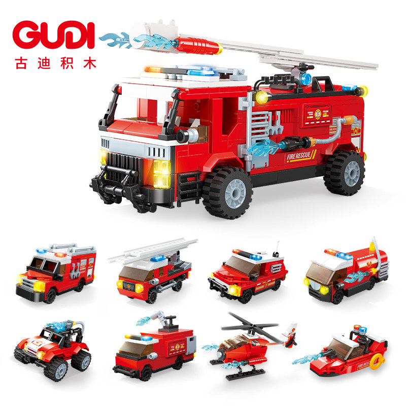 古迪城市系列云梯消防车汽车积木儿童学生男孩女孩拼装益智玩具